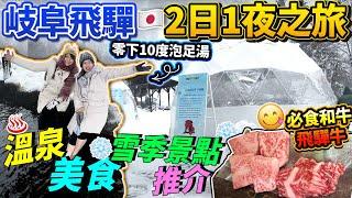 岐阜縣飛驒2日1夜之旅！美食、溫泉、雪季景點推介｜必食和牛飛驒牛｜天然溫泉旅館｜新穗高纜車｜挑戰零下10度泡足湯️｜ 2024年1月拍攝｜日本菇菇菇