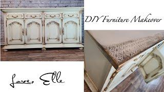 DIY raised stencil: furniture flip, gilding wax, dixie belle