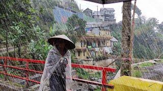 Heavy rain and super thunderstorm hit my village, walking in heavy rain 3 hours, suitable for sleep