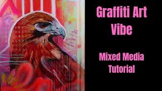 Mixed Media Hawk Painting Tutorial with some Graffiti Art Effects!!!