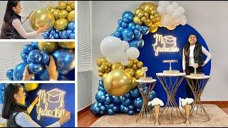 Como hacer un Arco de Globos e instalarlo en un Panel Circular Azul -  Decoración Graduación 