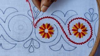 Hand embroidery new border line nakshi kantha stitch tutorial,নকশীকাঁথা বর্ডার নকশা সেলাই টিউটোরিয়াল