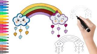 rainbow & cloud drawing ,painting and coloring for kids . HOW TO DRAW RAINBOW AND CLOUDS FOR KIDS.