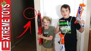 3AM Challenge Gone Wrong! Nerf Blaster Sabotage, Ethan and Cole Vs. Ghost!