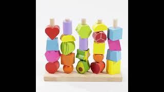 Fruit Beads Montessori Toddler Stacking Matching Blocks Fruit Bead Patches Wooden Lacing Beads Toy