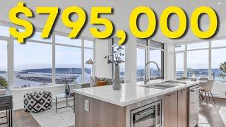 TOURING This $795,000 Designer Condo With INSANE Water & Mountain Views | Vancouver Real Estate