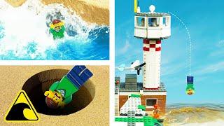 Many Deaths of 'OH NO' Guy - Wave Machine VS LEGO Minifigure - Lego Tsunami Dam Breach Experiments