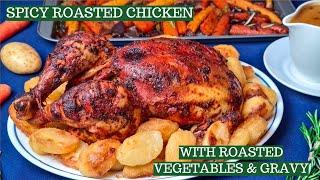 Full Roast Chicken Dinner Recipe| Pakistani Whole Chicken Roast| Roast Potatoes And Gravy