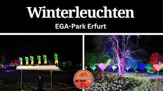 traumhaft schönes Winterleuchten im Schnee, Lichtinstallation im ega-Park Erfurt