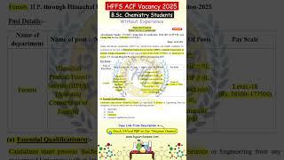 ACF Vacancy in HPFS For B.Sc. / M.Sc. Chemistry Students | Assistant Conservator of Forests