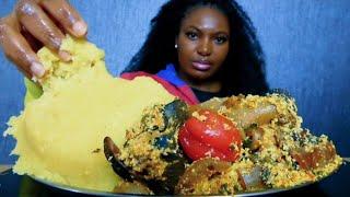 Asmr mukbang delicious egusi soup with garri fufu