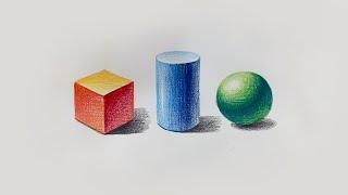 색연필 드로잉 | 기초도형 그리기 | Drawing 3D Shapes with Color Pencil