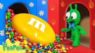 PeaPea Finds M&M Candy In Hot and Cold Room - Cartoon for Kids - PEAPEA CHANNEL