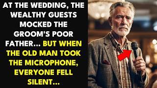 THE WEALTHY GUESTS MOCKED THE GROOM'S POOR FATHER... BUT WHEN THE OLD MAN TOOK THE MICROPHONE...