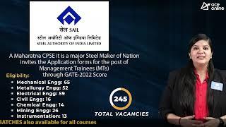 SAIL invites applications for the post of Management Trainees through GATE-22 Score | Last Dt. 23/11