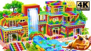 25 Days Building Survival Bamboo House Has Rainbow Bridge From Roof And Hot & Cool Swimming Pool