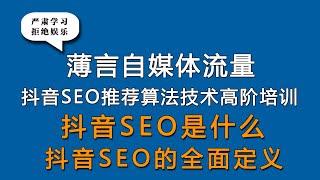 抖音SEO是什么？抖音SEO的全面定义，抖音SEO怎么做？薄言抖音seo抖音运营培训课程，是新媒体运营工作内容重点，也是自媒体平台算法推荐和算法技术的体现，因此自媒体学习和新媒体研究决定抖音运营效果