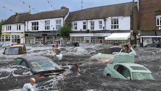 UK streets turn into rivers! Dunstable, Bedfordshire is underwater! Houses and cars are submerged!