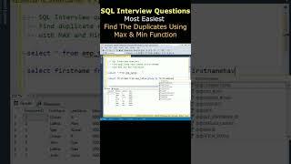 SQL Interview Questions Most Easiest  Find The Duplicates Using Max & Min Function #sqlserver