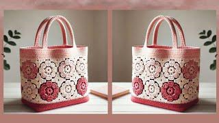 BEAUTIFUL CROCHET TOTE BAG IDEAS WITH LIGHT PINK & RED COLOR COMBINATION - Crochet Ideas