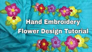 Hand Embroidery Tutorial | Flower Design Embroidery with Long & Short, Blanket Stitch & French Knot