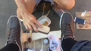 ASMR cleaning of brown sneakers