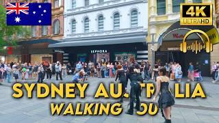 WALKING AROUND SYDNEY AUSTRALIA | Christmas Shopping Crowds | 4K UHD Video Walk | Binaural Audio