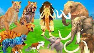 3 Giant Elephant Cow Buffalo vs 3 Zombie Tiger Wolf Lion Attack Baby Elephant Zebra Saved By Mammoth