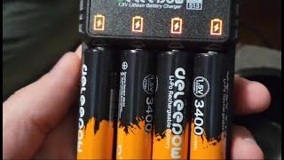 Deleepow Rechargeable Lithium AA Batteries 1.5V 3400mWh, Rechargeable AA Batteries 4 Count + Charger