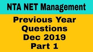 Nta net management December 2019 | UGC NET Management previous year solved papers DEC 2019 | Part #1