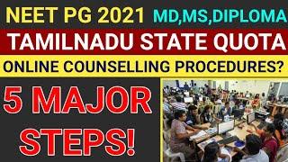 NEET PG 2021 l MD,MS,DIPLOMA l TAMILNADU STATE QUOTA ONLINE COUNSELLING PROCEDURES in Major 5 Steps