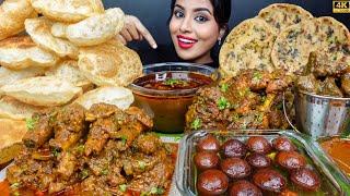 ASMR Eating Spicy Afghani Mutton Liver Fry,Poori,Chicken Curry Masala Big Bites ASMR Eating Mukbang