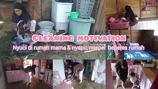 Rutinitas IRT di rumah sederhana || nyuci baju di rumah mama, lanjut nyapu ngepel