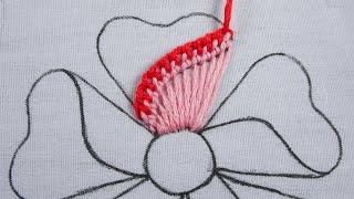 hand embroidery open fluffy feather petal flower design with easy buttonhole stitch