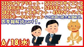 3350メタプラネット・5721エスサイエンス・2134北浜キャピタル・5255モンラボ・3825リミックス・4592サンバイオ・3905デーセクなど解説。四季報解説part1(2025/6/18)