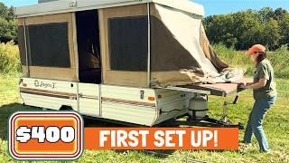 $400 Pop Up Camper First Time Set Up!  1985 Jayco