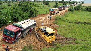 Fail An Getting Out Of Dump Trucks Stuck On Road With Bulldozer & Last Work​ ​Dump Trucks Team