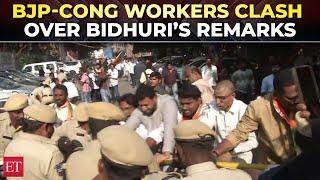 Hyderabad: BJP-Congress workers clash over Bidhuri’s remarks on Priyanka Gandhi, Police intervenes