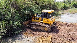 Full Video 2H Great Team Work Huge Land fill up soil Using Heavy Dump Truck dumping Soil with Dozer