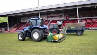 Sports Ground Maintenance - Scarifying a Football pitch with our Koro Fieldtopmaker.