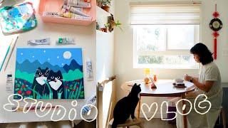 september studio vlog  cute art trades, painting all day, packing orders