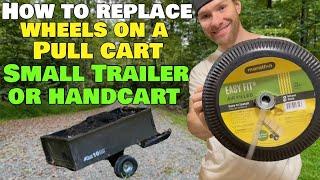 How To Replace Change Wheels Tires on pull behind dump cart handcart appliance cart Hand truck dolly