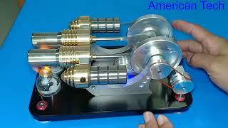 Stirling Engine generator Kit 2-Cylinder Parallel Bootable Micro External Combustion Engine Model