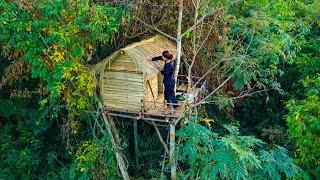 Building a Warm and Cozy Bushcraft Nest for Survival, a Vine House on an Old Tree, Catch and Cook