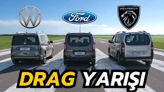 TİCARİ DRAG YARIŞI: Caddy vs Tourneo vs Rifter | VW v Ford v Peugeot | @uzmediatr