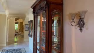 Exquisite Tall Carved Wooden Curio Display Cabinet With Overhead Lighting And Glass Front And Sides