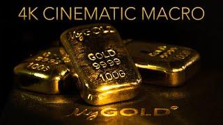 4K Macro Gold + Silver- CINEMATIC! (GOLD BULLION GOLD BARS GOLD COINS)