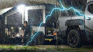 $40,000 NEW TRUCK + $9,900 AUTOMATIC TENT CAMPER  CAMPING IN THE HEAVY RAIN