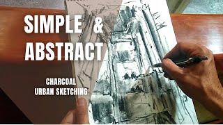 Simple and abstract vertical urban sketch with charcoal