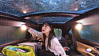 Thunder and lightning heavy rain sound. Comfortable car camping.